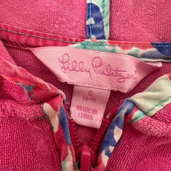 Lilly Pulitzer Girls Swim Cover Up Full Zip Hooded Pink Terry Cloth Size Small 4 - Picture 4 of 6